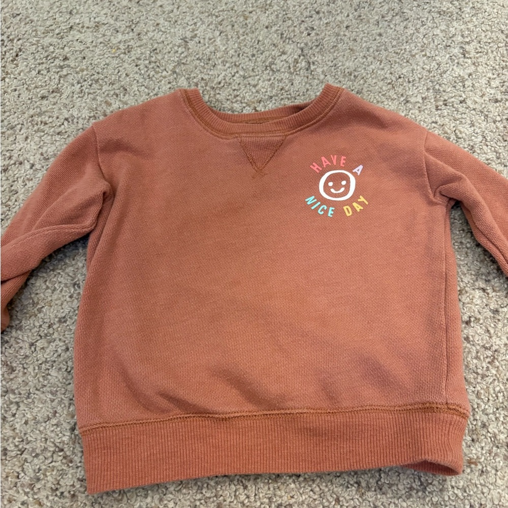 Jumping Beans Bay Boy Crewneck Sweatshirt 12 Months Rust Orange Smile Face